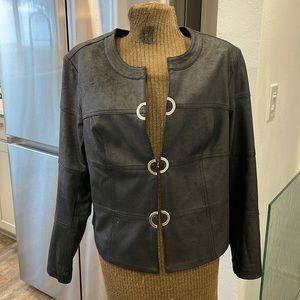 Gorgeous, current Joseph Ribkoff Jacket -Black, leather type sueded texture.